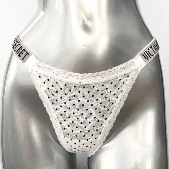 Victorias Secret Rhinestone Shine Strap Sexy White Dot Lacie Lace Thong Panty - Picture 4 of 4